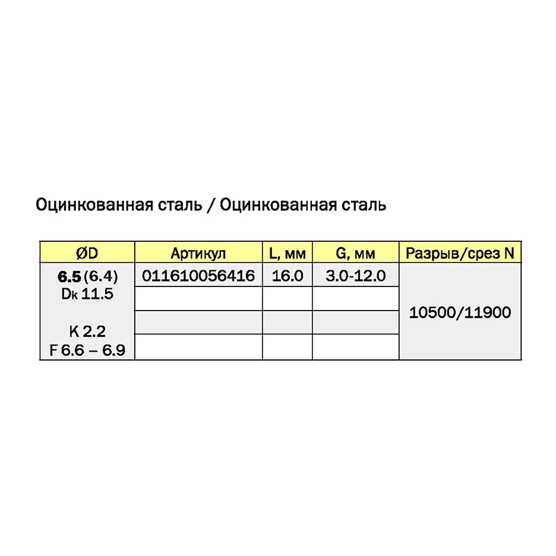 Заклепка вытяжная усиленная 'Моноболт'6.5х16.0 потайной бортик сталь